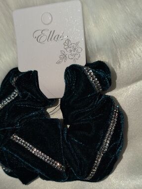 Ellas Velvet Rhinestone Scrunchie - Deep Teal